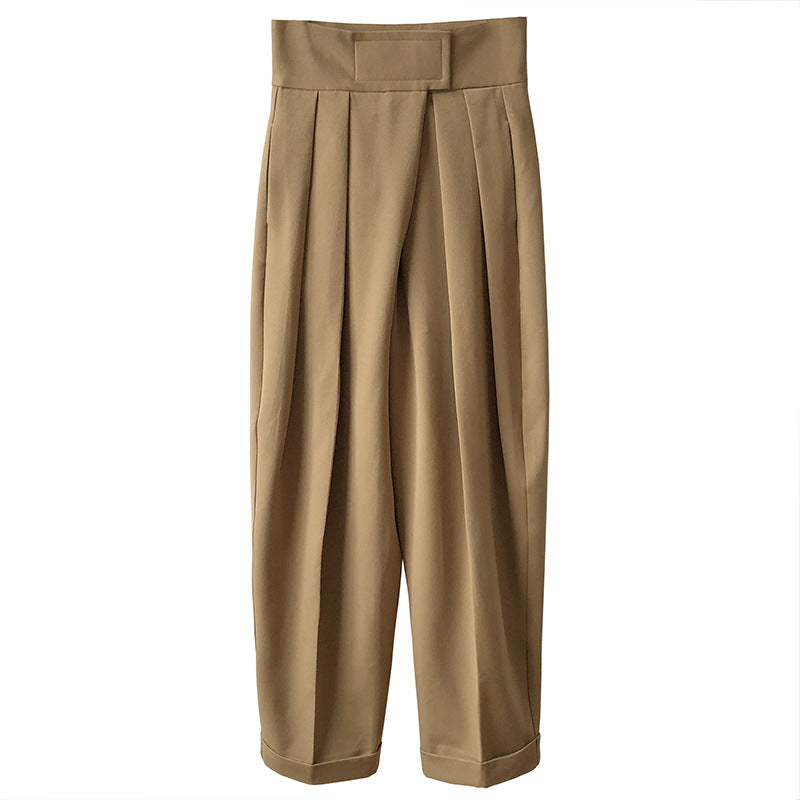 Luxi High Waist Design Sense Velcro Suit Pants Women's Spring and Autumn Loose Wide Leg Floor Trousers Slant Placket Pants 195