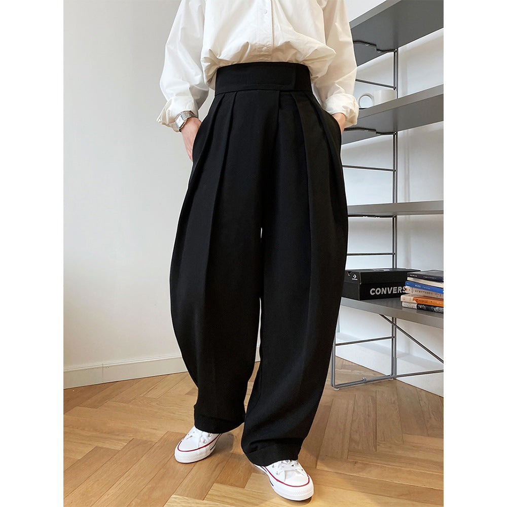 Luxi High Waist Design Sense Velcro Suit Pants Women's Spring and Autumn Loose Wide Leg Floor Trousers Slant Placket Pants 195