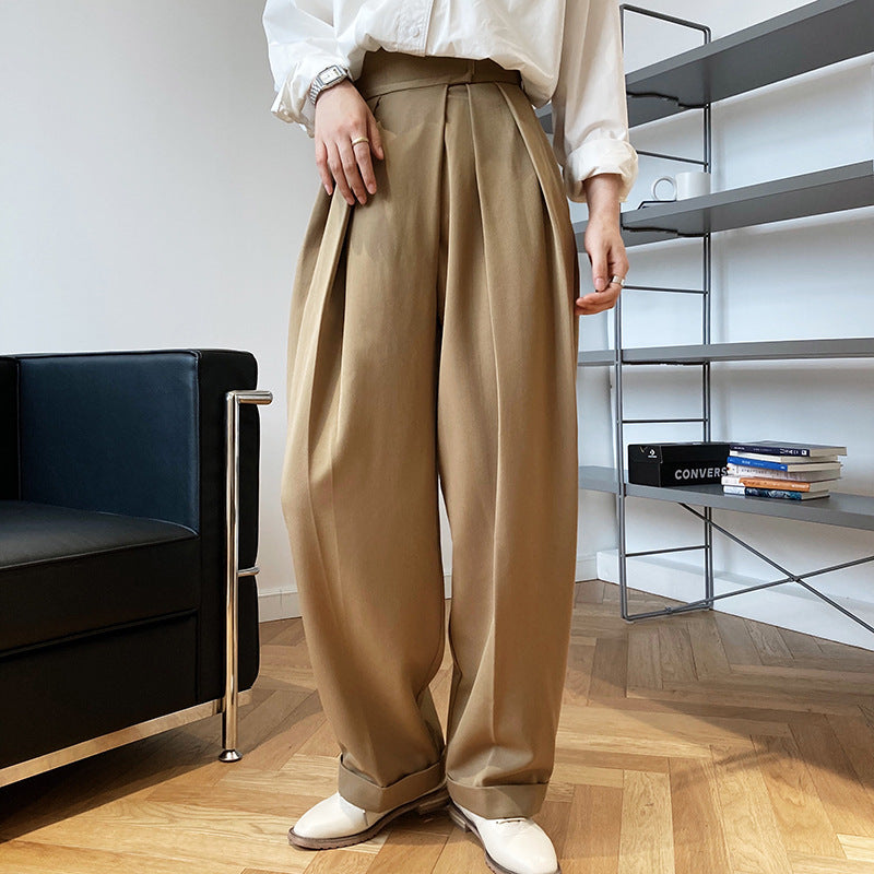 Luxi High Waist Design Sense Velcro Suit Pants Women's Spring and Autumn Loose Wide Leg Floor Trousers Slant Placket Pants 195