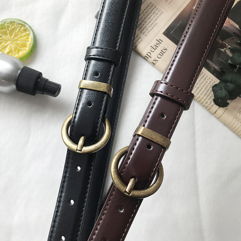 Korean Style Retro Belt Soft Fashionable Thin Belt Women's Simple Decorative Trouser Belt dress Thin Belt Women's wine red