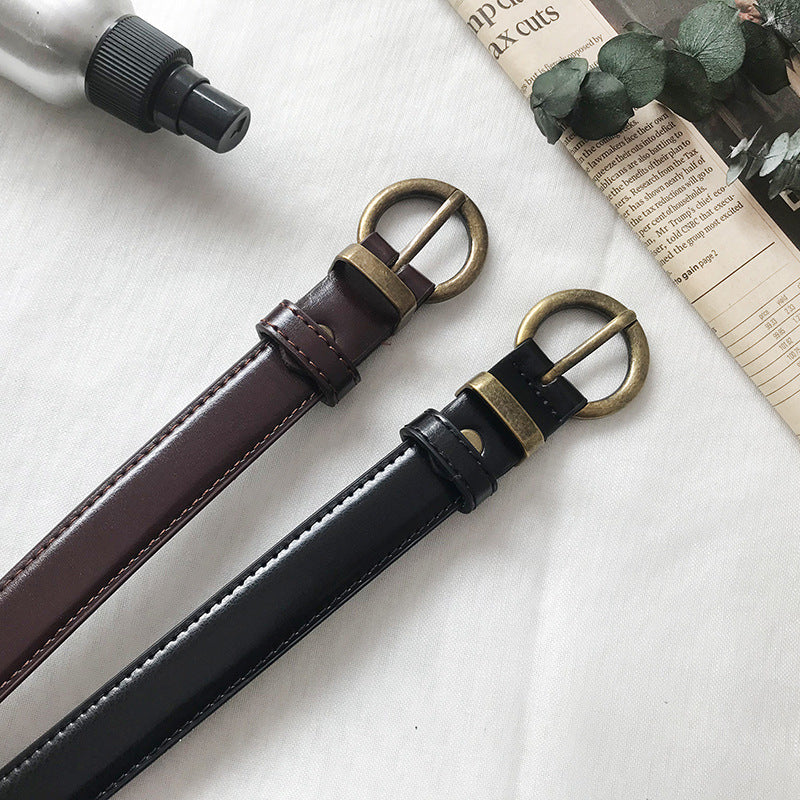 Korean Style Retro Belt Soft Fashionable Thin Belt Women's Simple Decorative Trouser Belt dress Thin Belt Women's wine red