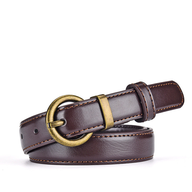 Korean Style Retro Belt Soft Fashionable Thin Belt Women's Simple Decorative Trouser Belt dress Thin Belt Women's wine red