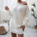 Real shot autumn and winter Europe and the United States long sleeve collar casual loose knitted sweater dress Amazon explosions cross-border women's clothing