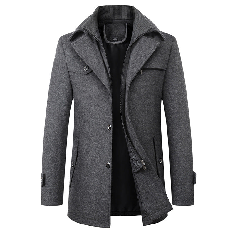 Cross-border Autumn and Winter Double Collar Wool Coat Men's / Women's Coat Casual Mid-length cotton and thickening Men's Plus Size
