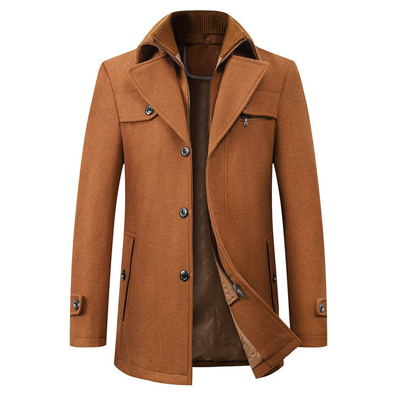 Cross-border Autumn and Winter Double Collar Wool Coat Men's / Women's Coat Casual Mid-length cotton and thickening Men's Plus Size