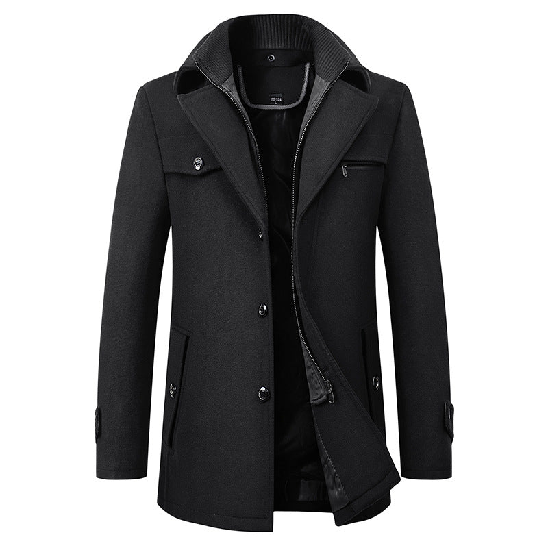 Cross-border Autumn and Winter Double Collar Wool Coat Men's / Women's Coat Casual Mid-length cotton and thickening Men's Plus Size