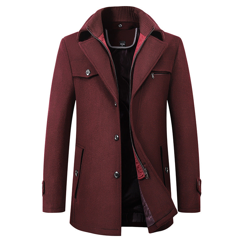 Cross-border Autumn and Winter Double Collar Wool Coat Men's / Women's Coat Casual Mid-length cotton and thickening Men's Plus Size