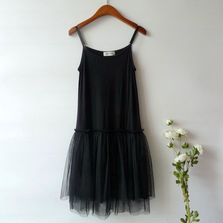 Short Mesh Tutu Skirt with Slip Skirt Stitching Modal Base Skirt with Slip Lace Autumn and Winter Inner Dress