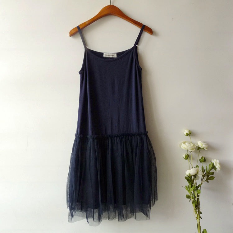 Short Mesh Tutu Skirt with Slip Skirt Stitching Modal Base Skirt with Slip Lace Autumn and Winter Inner Dress