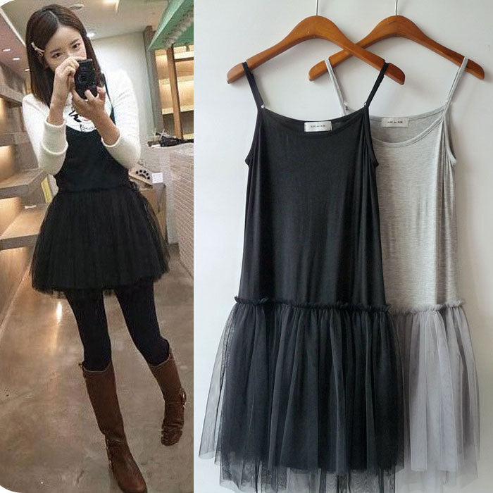 Short Mesh Tutu Skirt with Slip Skirt Stitching Modal Base Skirt with Slip Lace Autumn and Winter Inner Dress