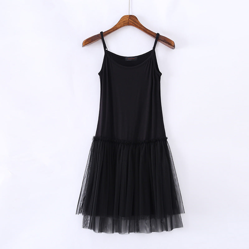 Short Mesh Tutu Skirt with Slip Skirt Stitching Modal Base Skirt with Slip Lace Autumn and Winter Inner Dress