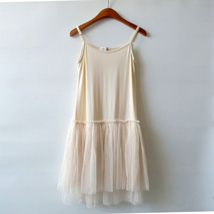 Short Mesh Tutu Skirt with Slip Skirt Stitching Modal Base Skirt with Slip Lace Autumn and Winter Inner Dress