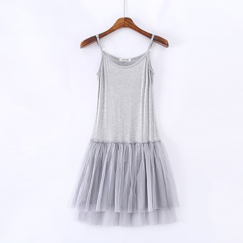 Short Mesh Tutu Skirt with Slip Skirt Stitching Modal Base Skirt with Slip Lace Autumn and Winter Inner Dress