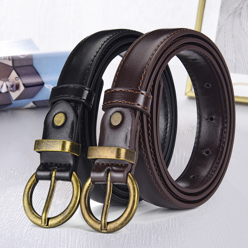 Korean Style Retro Belt Soft Fashionable Thin Belt Women's Simple Decorative Trouser Belt dress Thin Belt Women's wine red