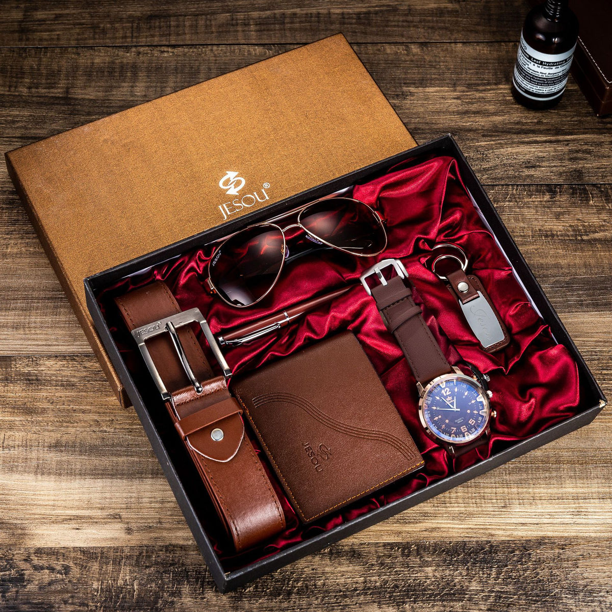 A04988 Men's Watch Belt suit Glasses Belt Wallet Keychain Large Dial Quartz Watch Gift