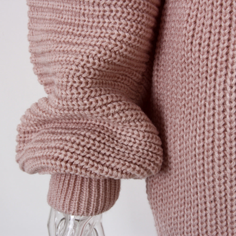 Real shot autumn and winter Europe and the United States long sleeve collar casual loose knitted sweater dress Amazon explosions cross-border women's clothing