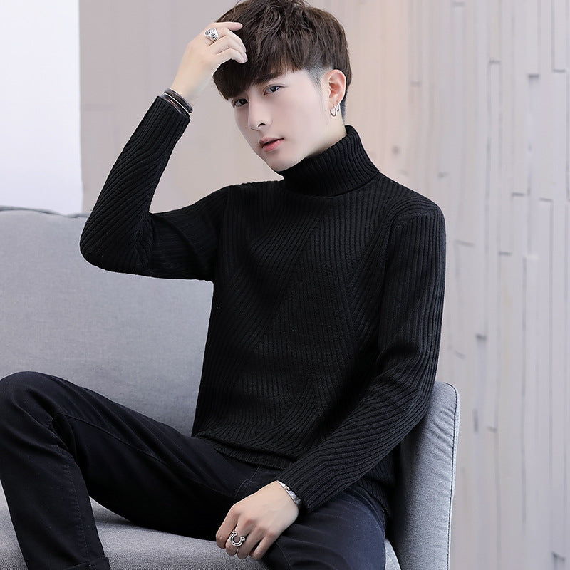 Autumn and Winter Sweater Men's Fashion Korean-style Slim-fit Twill Solid Color Men's Turtleneck Sweater Junior Sweater