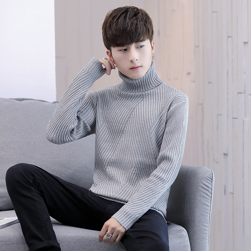 Autumn and Winter Sweater Men's Fashion Korean-style Slim-fit Twill Solid Color Men's Turtleneck Sweater Junior Sweater