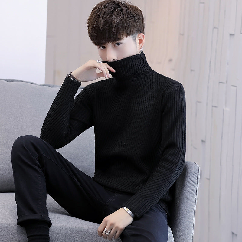 Autumn and Winter Sweater Men's Fashion Korean-style Slim-fit Twill Solid Color Men's Turtleneck Sweater Junior Sweater