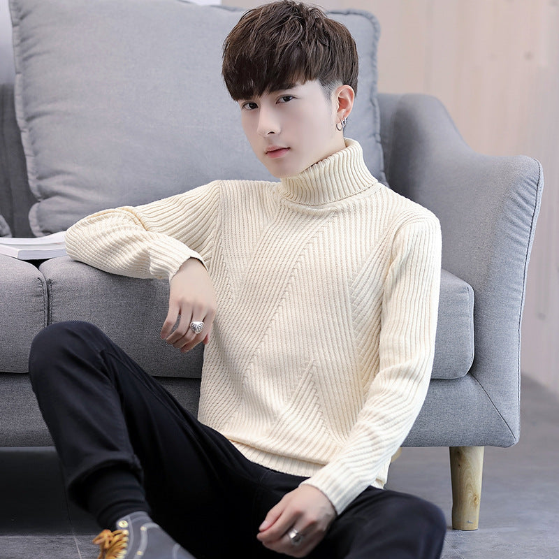 Autumn and Winter Sweater Men's Fashion Korean-style Slim-fit Twill Solid Color Men's Turtleneck Sweater Junior Sweater