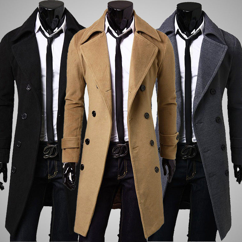 Foreign trade explosions double-breasted extended simple luxury men's woolen coat M-XXXL long-term supply