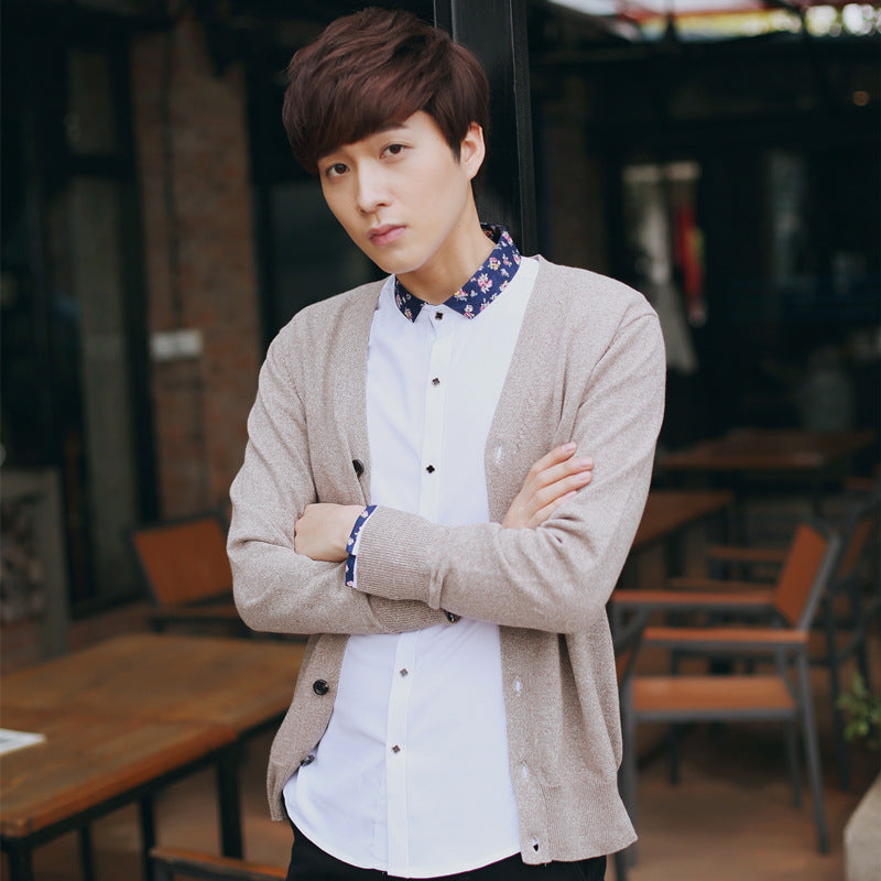 Spring and Autumn New Knitted Sweater Men's Cardigan Thin Sweater Solid Color Young Men's Cotton V-neck Knitted Jacket