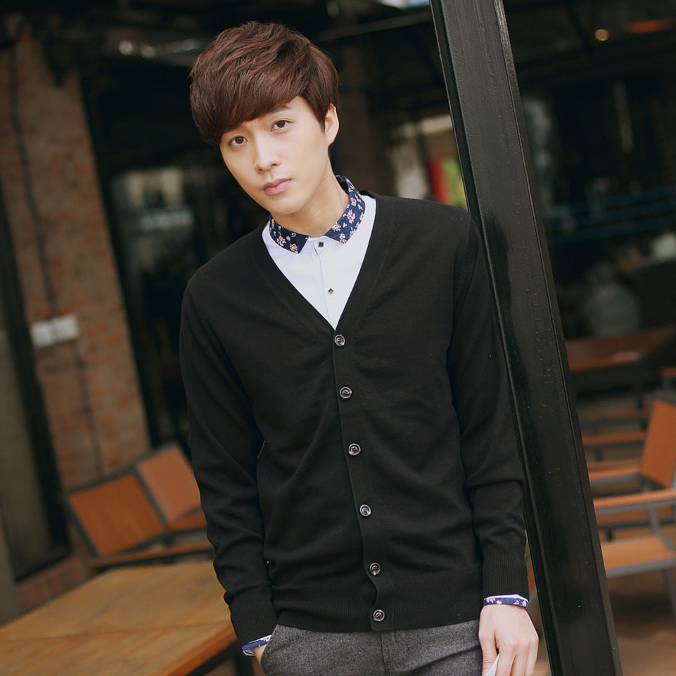 Spring and Autumn New Knitted Sweater Men's Cardigan Thin Sweater Solid Color Young Men's Cotton V-neck Knitted Jacket
