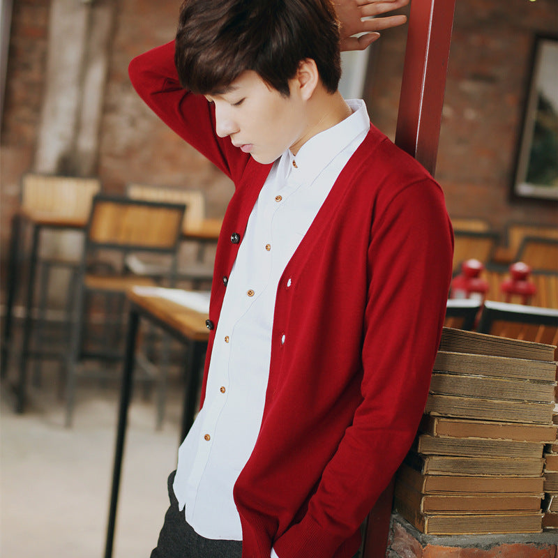 Spring and Autumn New Knitted Sweater Men's Cardigan Thin Sweater Solid Color Young Men's Cotton V-neck Knitted Jacket