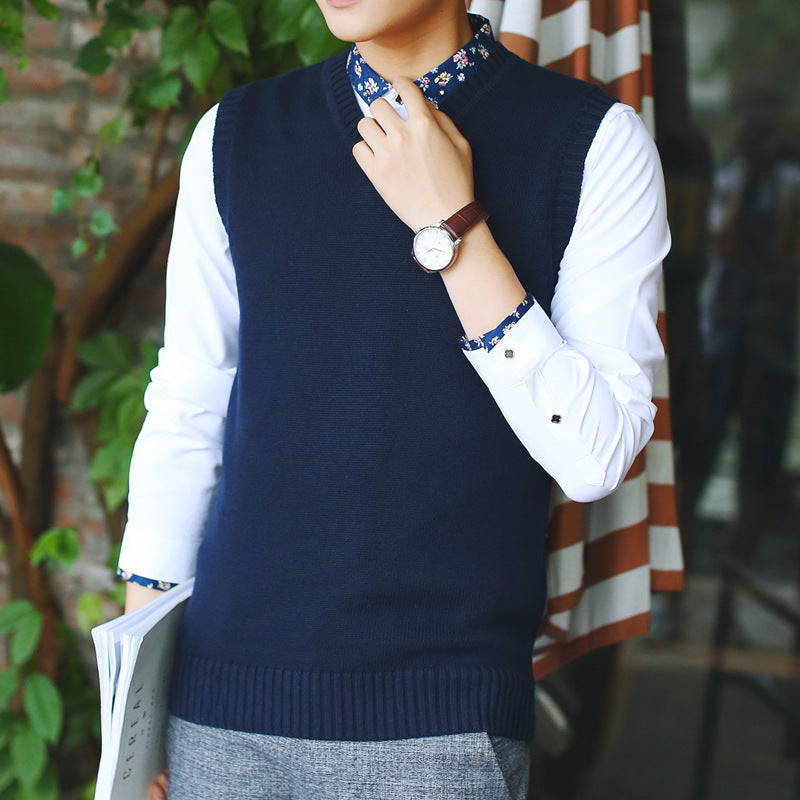 Autumn and winter sweater waistcoat men's Korean-style slim-fit solid color youth V-neck sleeveless sweater vest men's cotton sweater