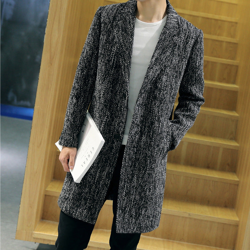 JK3045 Fall/Winter Woolen Long Men's Trendy Casual Men's Coat Lapel Woolen Coat Men's Trenchcoat for Men