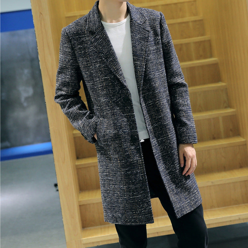 JK3045 Fall/Winter Woolen Long Men's Trendy Casual Men's Coat Lapel Woolen Coat Men's Trenchcoat for Men