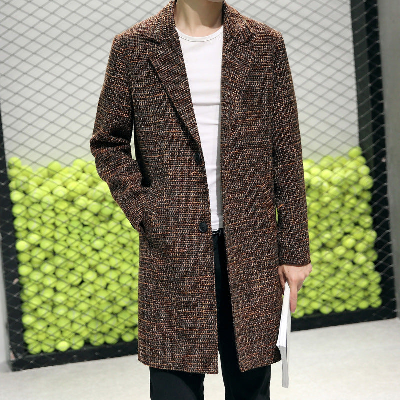 JK3045 Fall/Winter Woolen Long Men's Trendy Casual Men's Coat Lapel Woolen Coat Men's Trenchcoat for Men