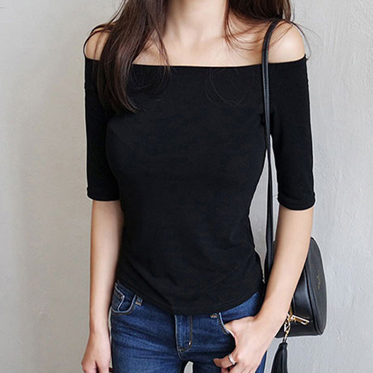Shipment Free Shipping 2020 Women's T-Shirt New Sexy One-Line Collar Off-Shoulder Top Bottoming Shirt for Women
