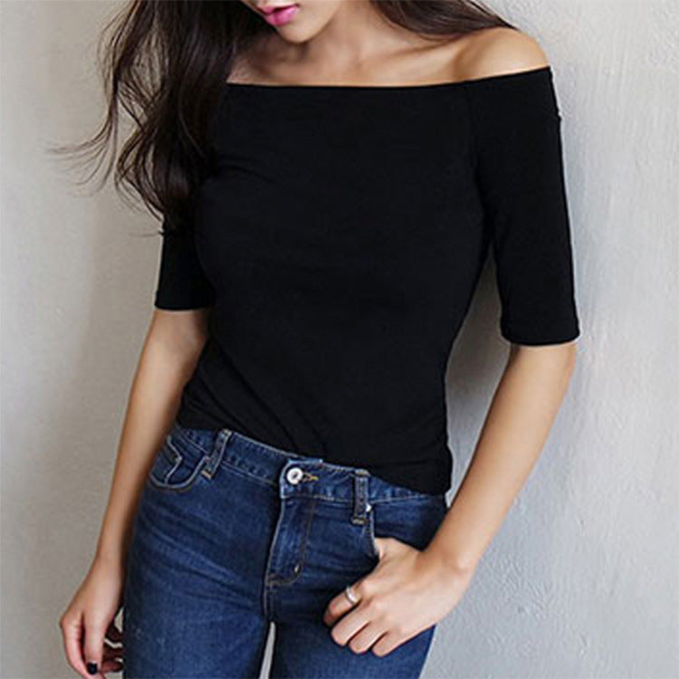 Shipment Free Shipping 2020 Women's T-Shirt New Sexy One-Line Collar Off-Shoulder Top Bottoming Shirt for Women