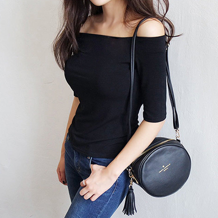 Shipment Free Shipping 2020 Women's T-Shirt New Sexy One-Line Collar Off-Shoulder Top Bottoming Shirt for Women