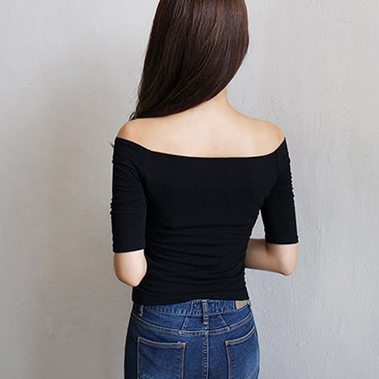 Shipment Free Shipping 2020 Women's T-Shirt New Sexy One-Line Collar Off-Shoulder Top Bottoming Shirt for Women
