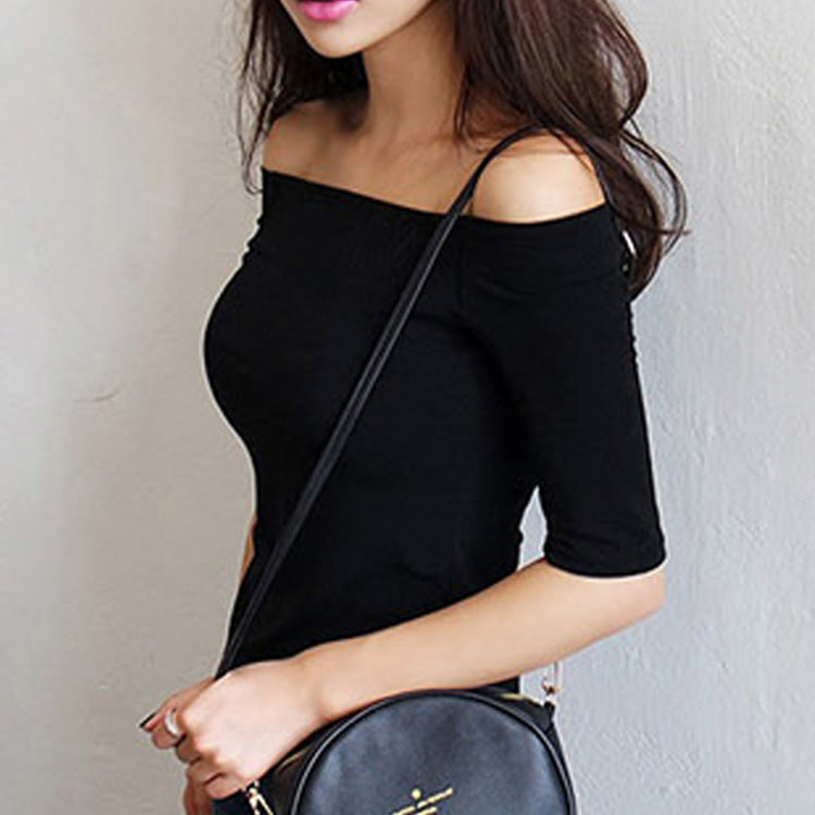 Shipment Free Shipping 2020 Women's T-Shirt New Sexy One-Line Collar Off-Shoulder Top Bottoming Shirt for Women