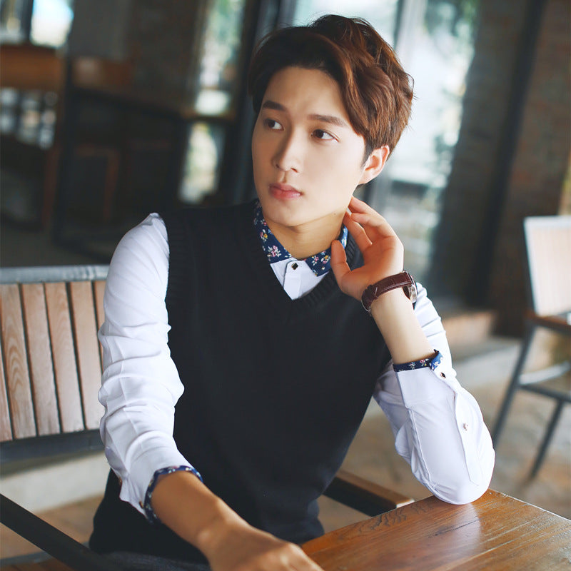 Autumn and winter sweater waistcoat men's Korean-style slim-fit solid color youth V-neck sleeveless sweater vest men's cotton sweater