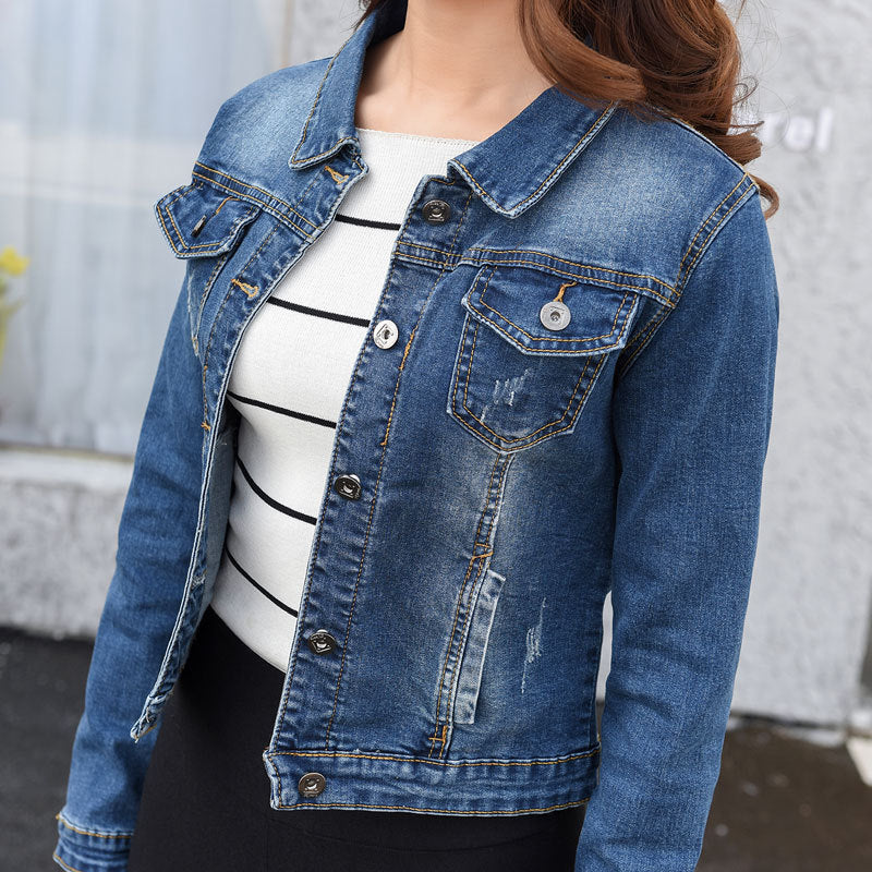 2025 Spring and Autumn New Student Korean Style Elastic Slim Long Sleeve Top Women's Denim Jacket Women's Short Jacket