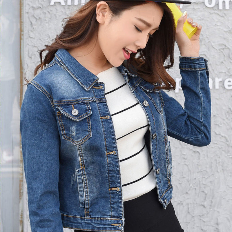 2025 Spring and Autumn New Student Korean Style Elastic Slim Long Sleeve Top Women's Denim Jacket Women's Short Jacket