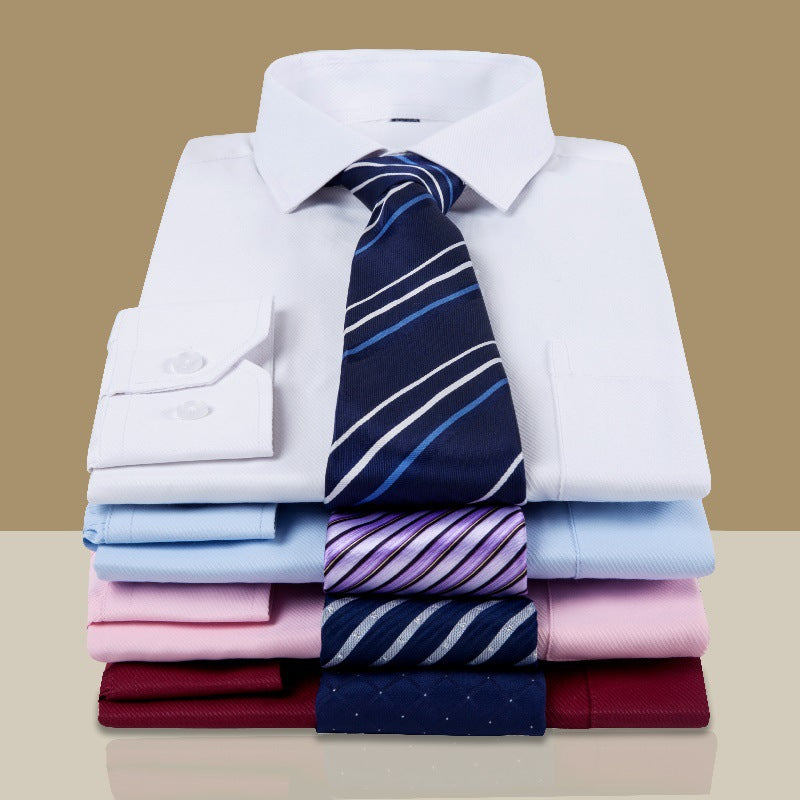 Long-sleeved shirt men's new business white business attire casual striped work shirt work clothes interview LOGO