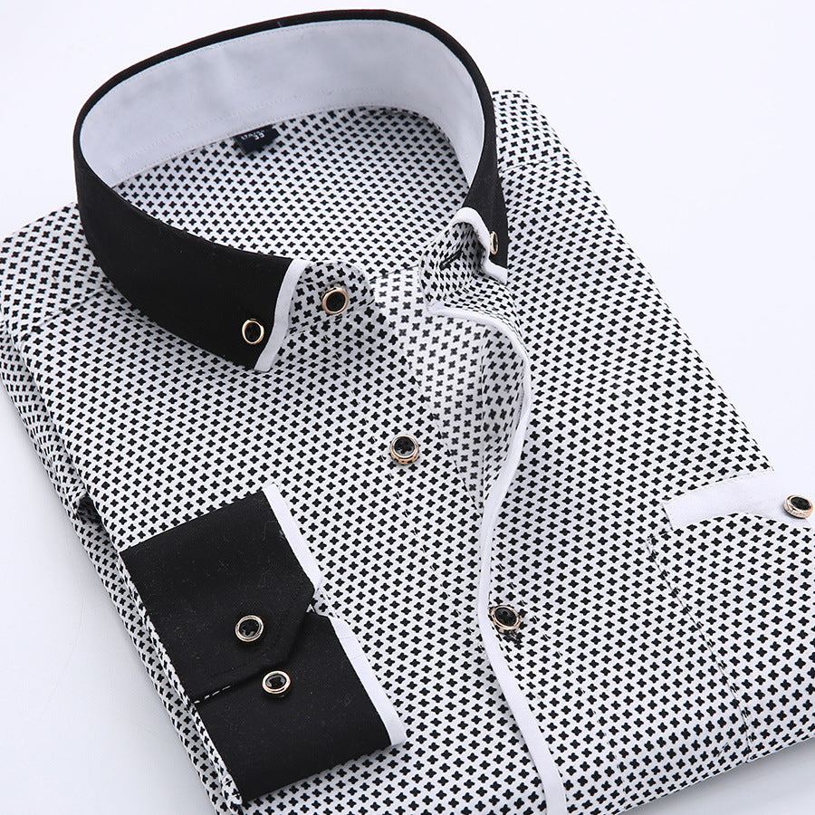 Slim-fit Business Dress Men's Shirt Fashionable Printed Thin Casual Shirt Youth Long-sleeved Fashionable All-match Top for Men