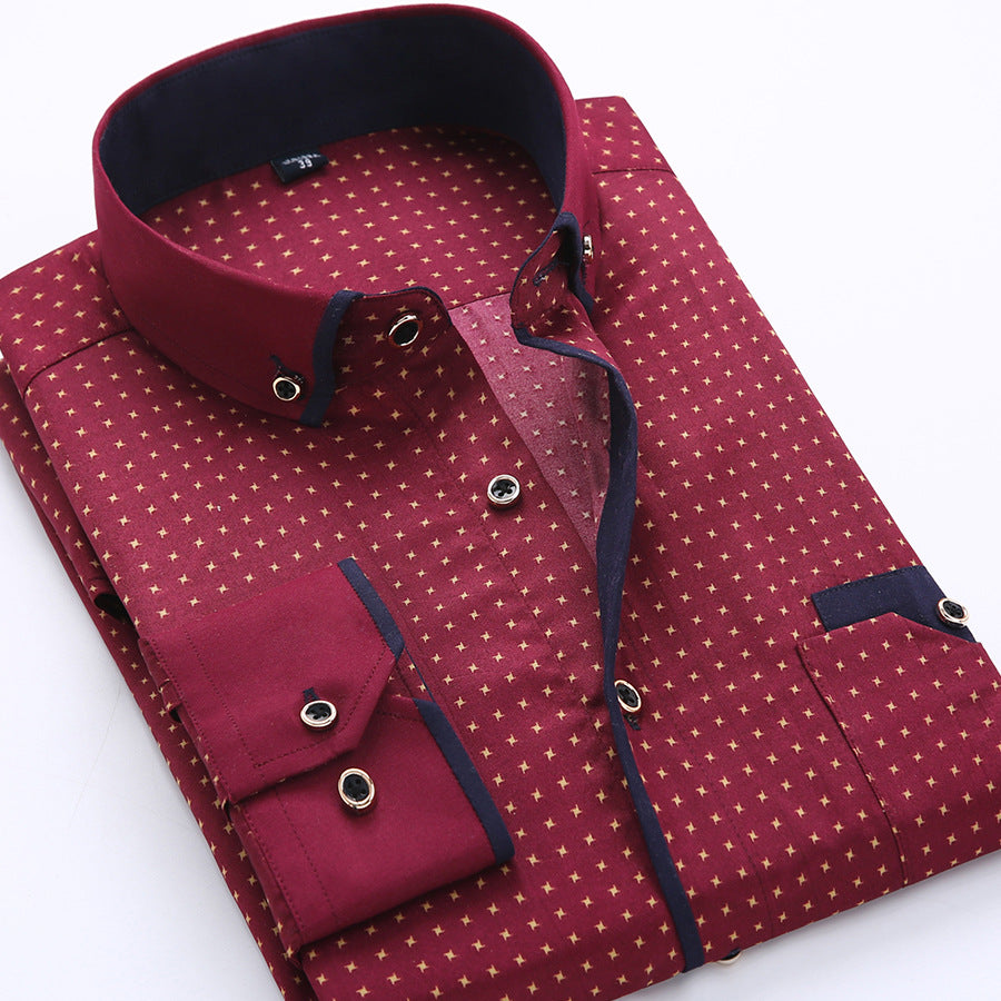 Slim-fit Business Dress Men's Shirt Fashionable Printed Thin Casual Shirt Youth Long-sleeved Fashionable All-match Top for Men