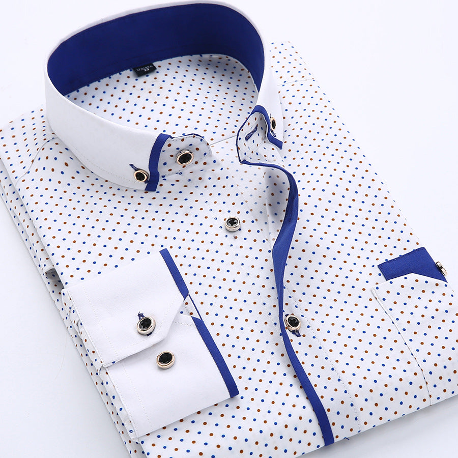 Slim-fit Business Dress Men's Shirt Fashionable Printed Thin Casual Shirt Youth Long-sleeved Fashionable All-match Top for Men