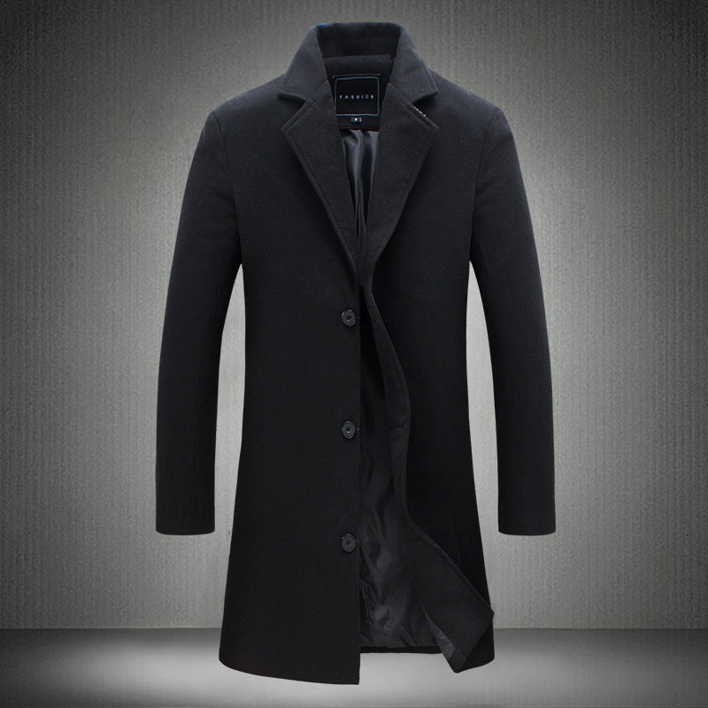 Cross-border 2023 foreign trade explosions long solid color single-breasted windbreaker woolen cloth plus size casual style coat AliExpress