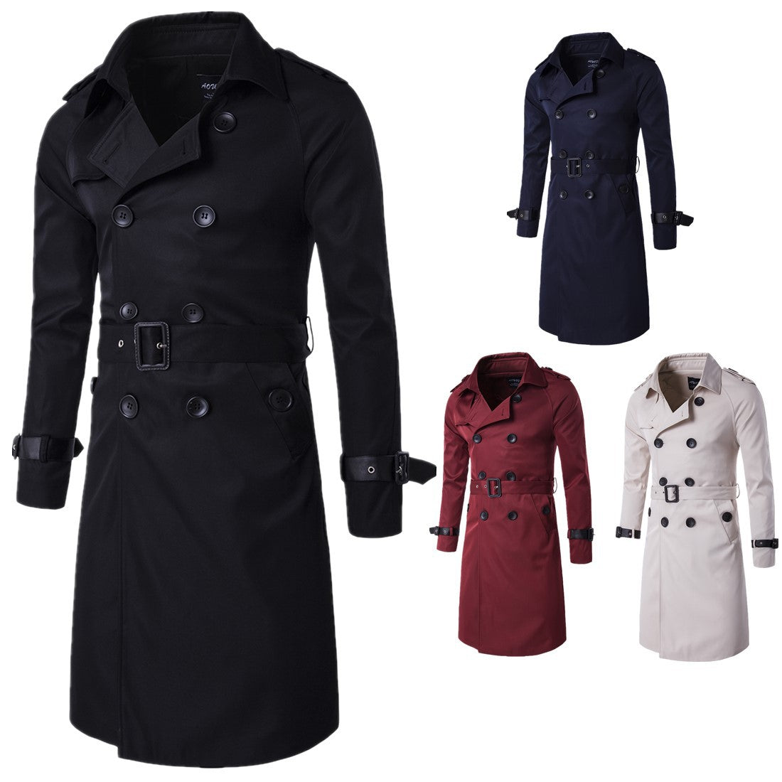 2018 Autumn New European and American Long Slim-fit Double-breasted Windbreaker Jacket Men's European Size Fashionable Personalized Men's Jacket