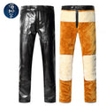 New kneepad waist double thick motorcycle leather pants men's gold velvet pu leather pants plus velvet warm pants wholesale