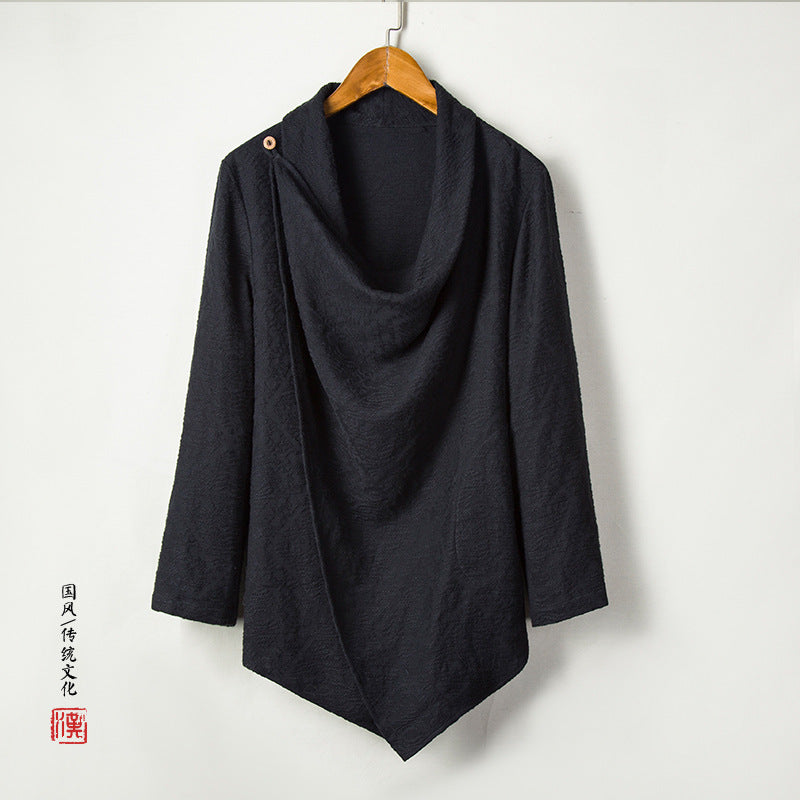 Autumn and Winter New Chinese Style Cotton Linen Men's Mid-length Jacquard Coat