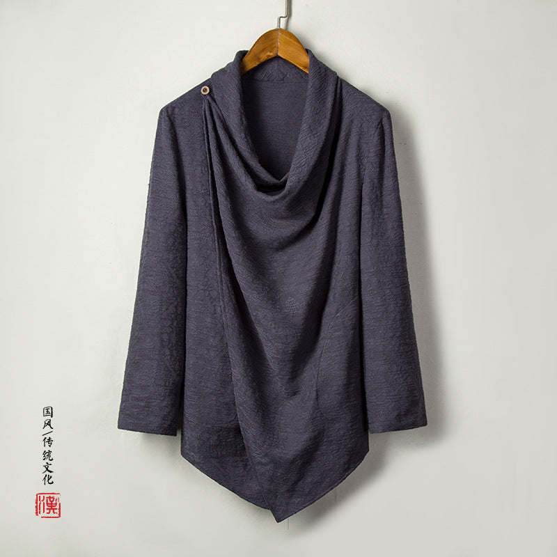 Autumn and Winter New Chinese Style Cotton Linen Men's Mid-length Jacquard Coat