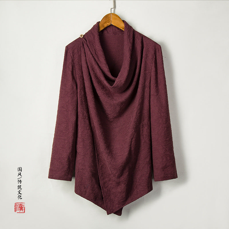 Autumn and Winter New Chinese Style Cotton Linen Men's Mid-length Jacquard Coat